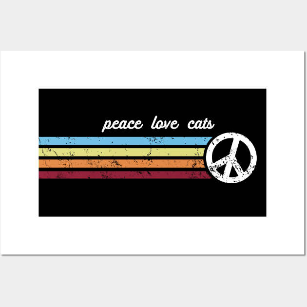 Retro Stripes Peace Love Cats Wall Art by Jitterfly